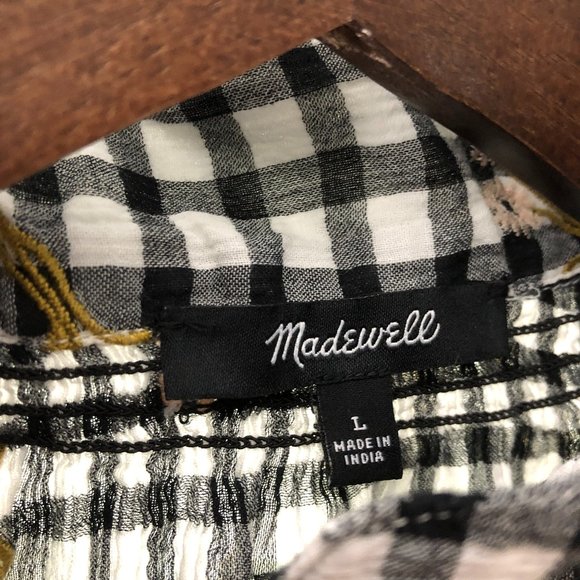 Madewell Plaid Bell Sleeve Embroidered Flowers - Picture 4 of 9